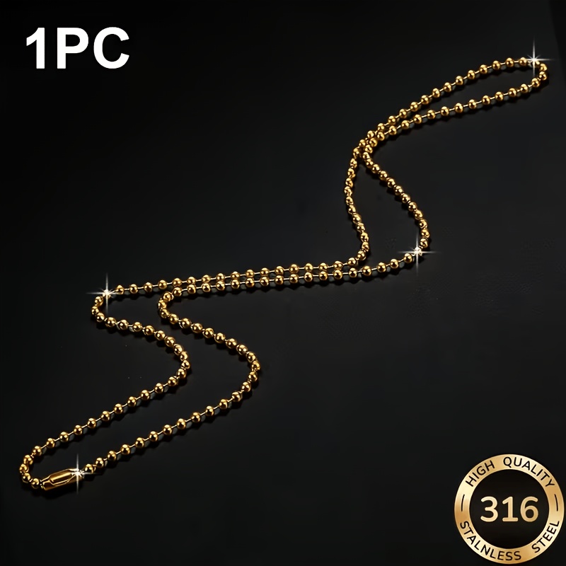 Classic Stainless Steel Golden Bead Chain, Unisex Design